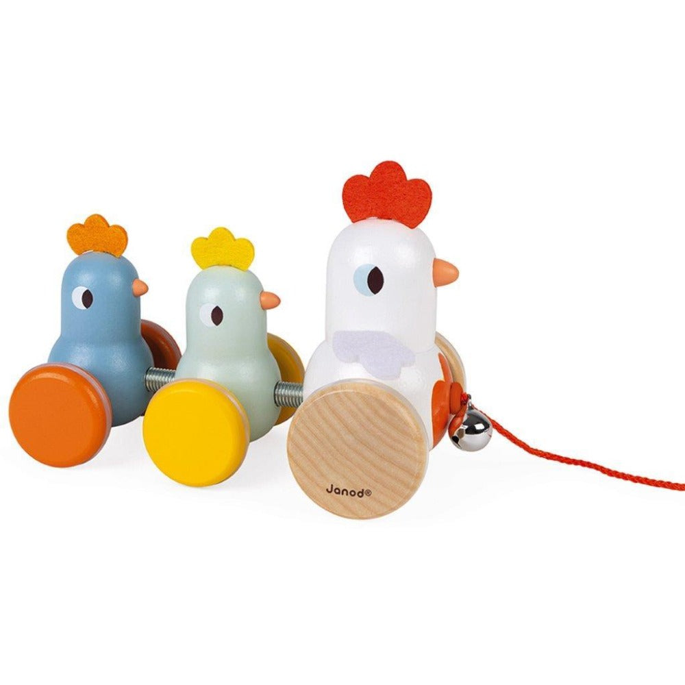Buy JANOD pull figure rooster and chickens 18 months +