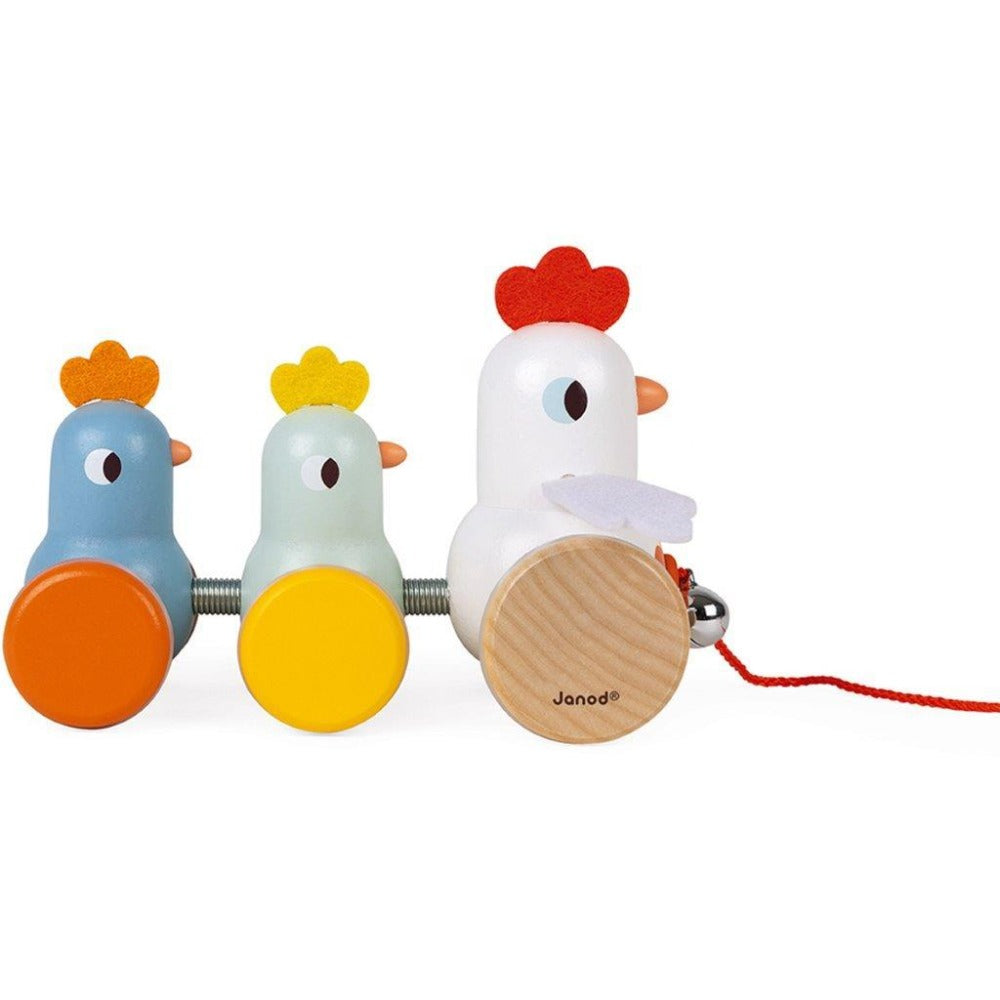 JANOD pull figure rooster and chickens 18 months + 3700217382599