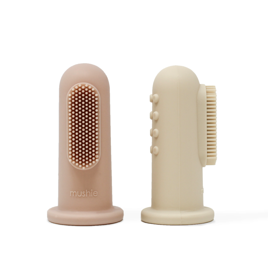 Mushie baby toothbrush sand blush