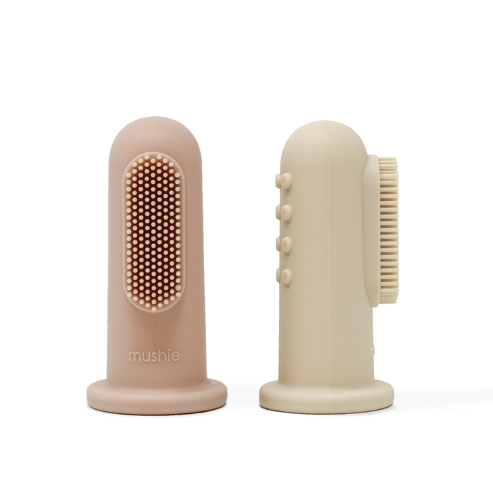 Mushie baby toothbrush sand blush