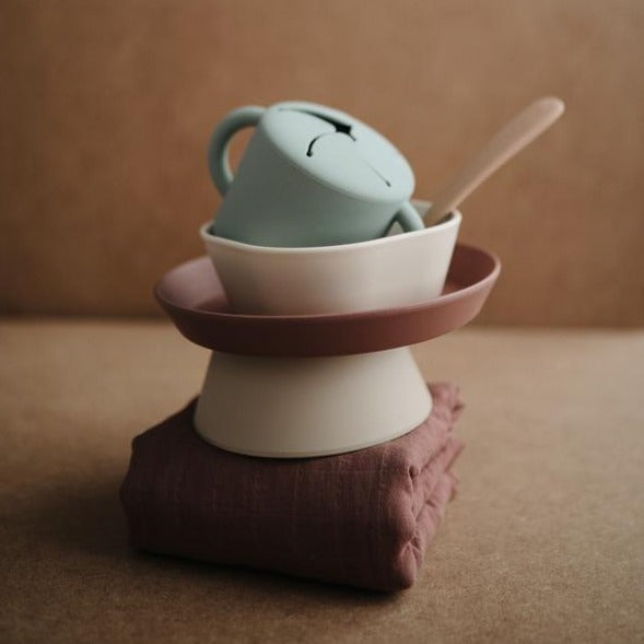 Mushie silicone plate cloudy mauve 100% siliconen