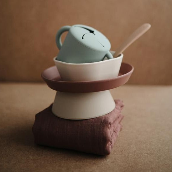 Mushie silicone plate thyme green