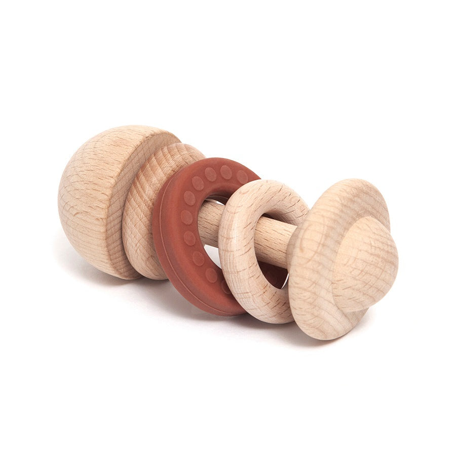 Petit Monkey wooden rattle backed clay 0 yrs+