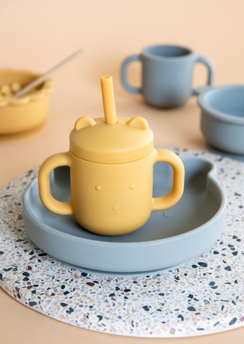 Petit Monkey silicone plate bear pewter green