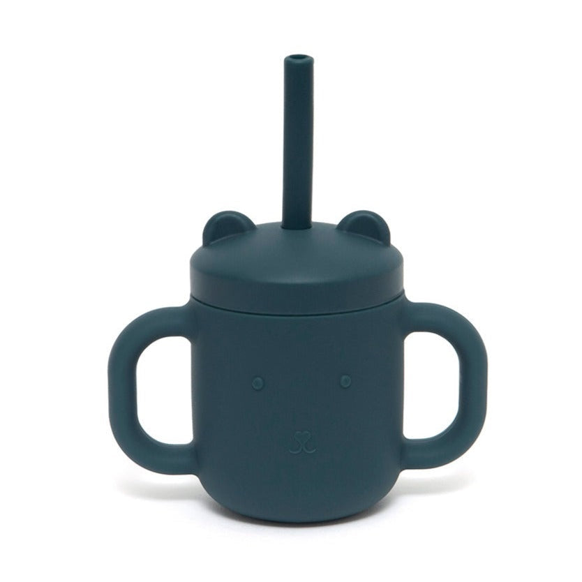 Petit Monkey silicone sippy cup with ears balsam blue
