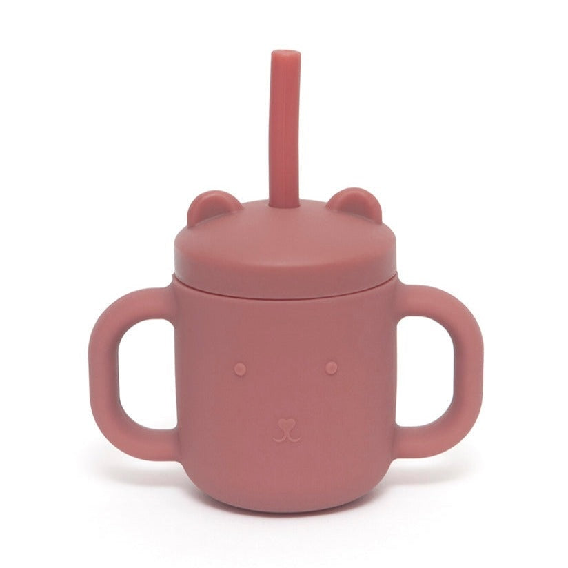 Petit Monkey silicone sippy cup with ears mahogany rose