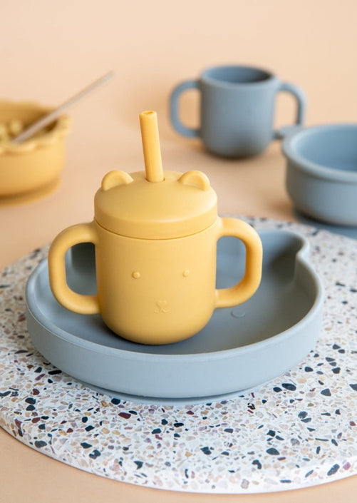 Petit Monkey silicone sippy cup with ears pewter green