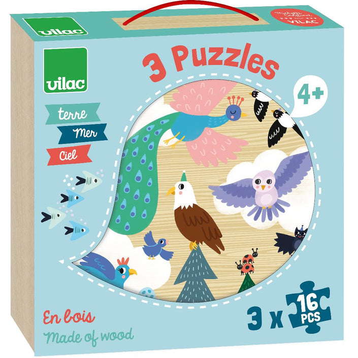 VILAC puzzles land sea air 4 yrs+ / 3 x 16 pcs