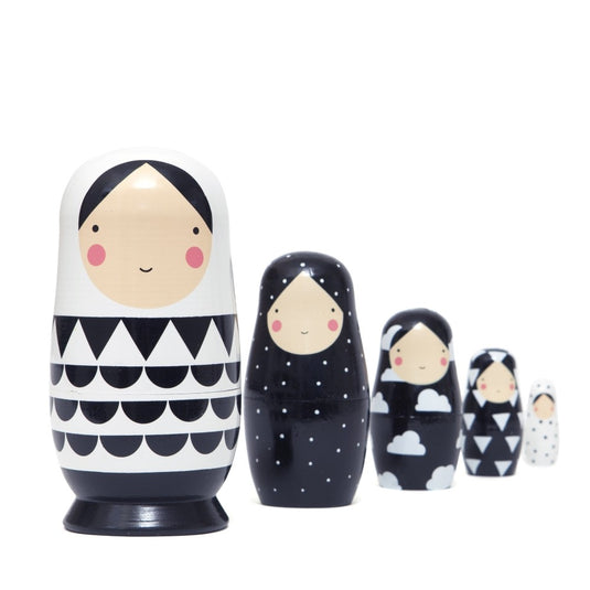 Petit Monkey nesting dolls black and white