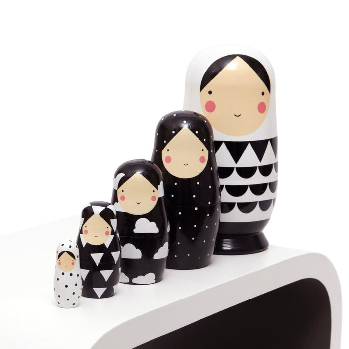 Petit Monkey nesting dolls black and white
