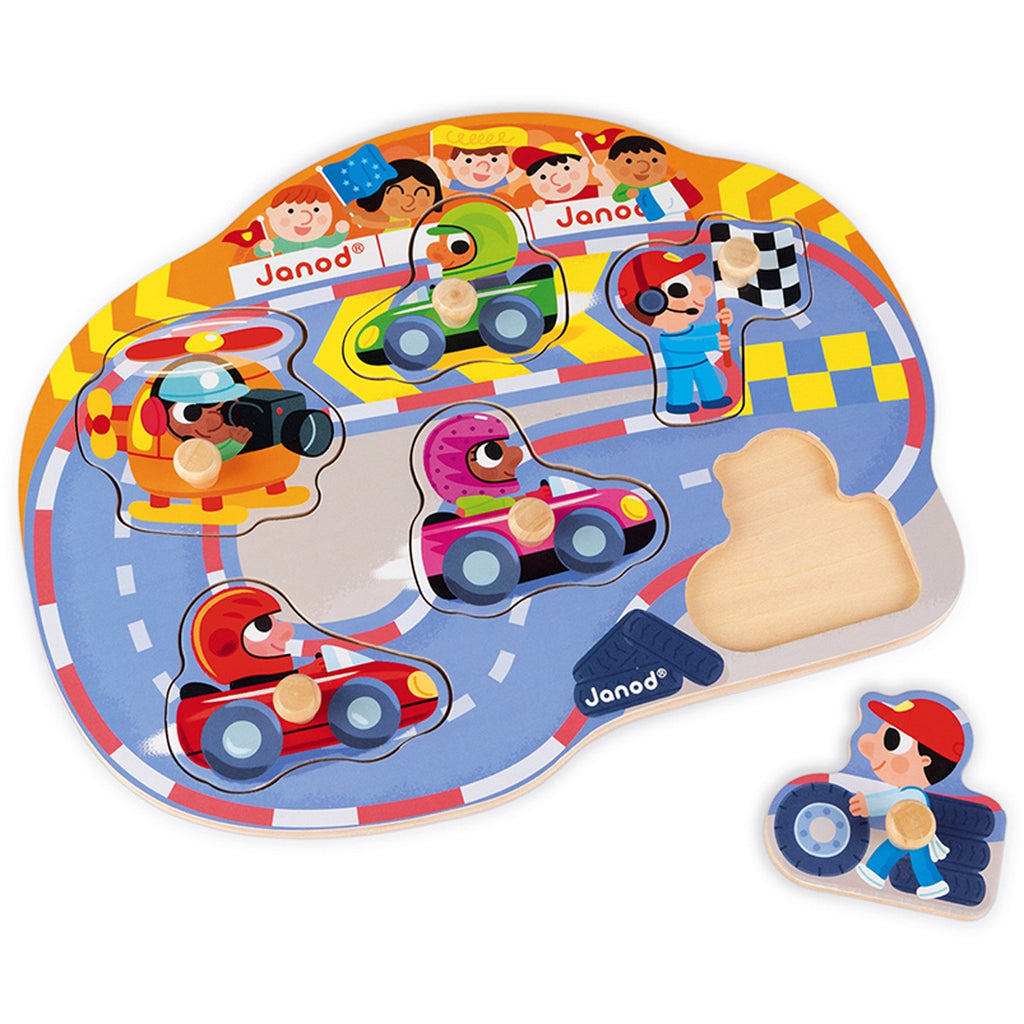 JANOD button puzzle racing 18 months + Hout