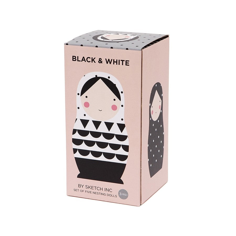 Petit Monkey nesting dolls black and white hard hout