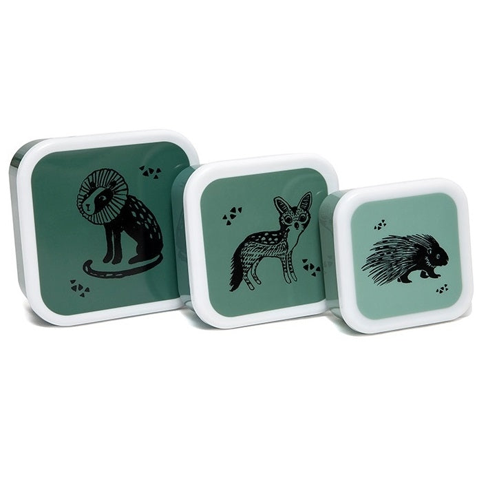 Petit Monkey snack box set Black animals sage 12 x 12 cm