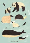 Petit Monkey poster B&amp;W animals green 50 x 70 cm
