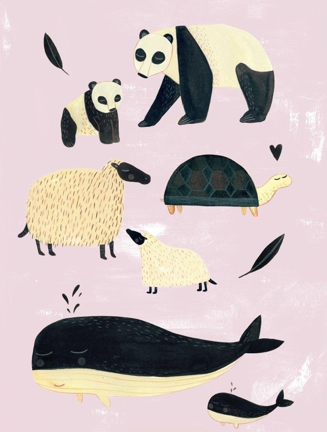 Petit Monkey poster B&amp;W animals pink 50 x 70 cm